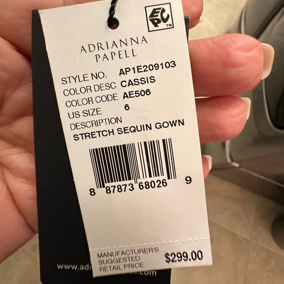 Adrianna Papell Long Sleeve Stretch Sequin Mermaid Gown Cassis 6 - Picture 5 of 9